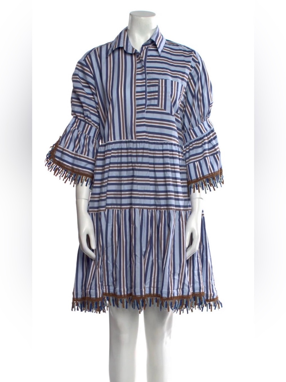 Silvia Tcherassi Blue and White Striped Tassel Mini Dress